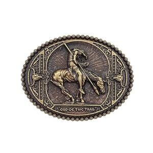 End of the Trail Belt Buckle Western Native American Horse Brass Bronze Oval NWT